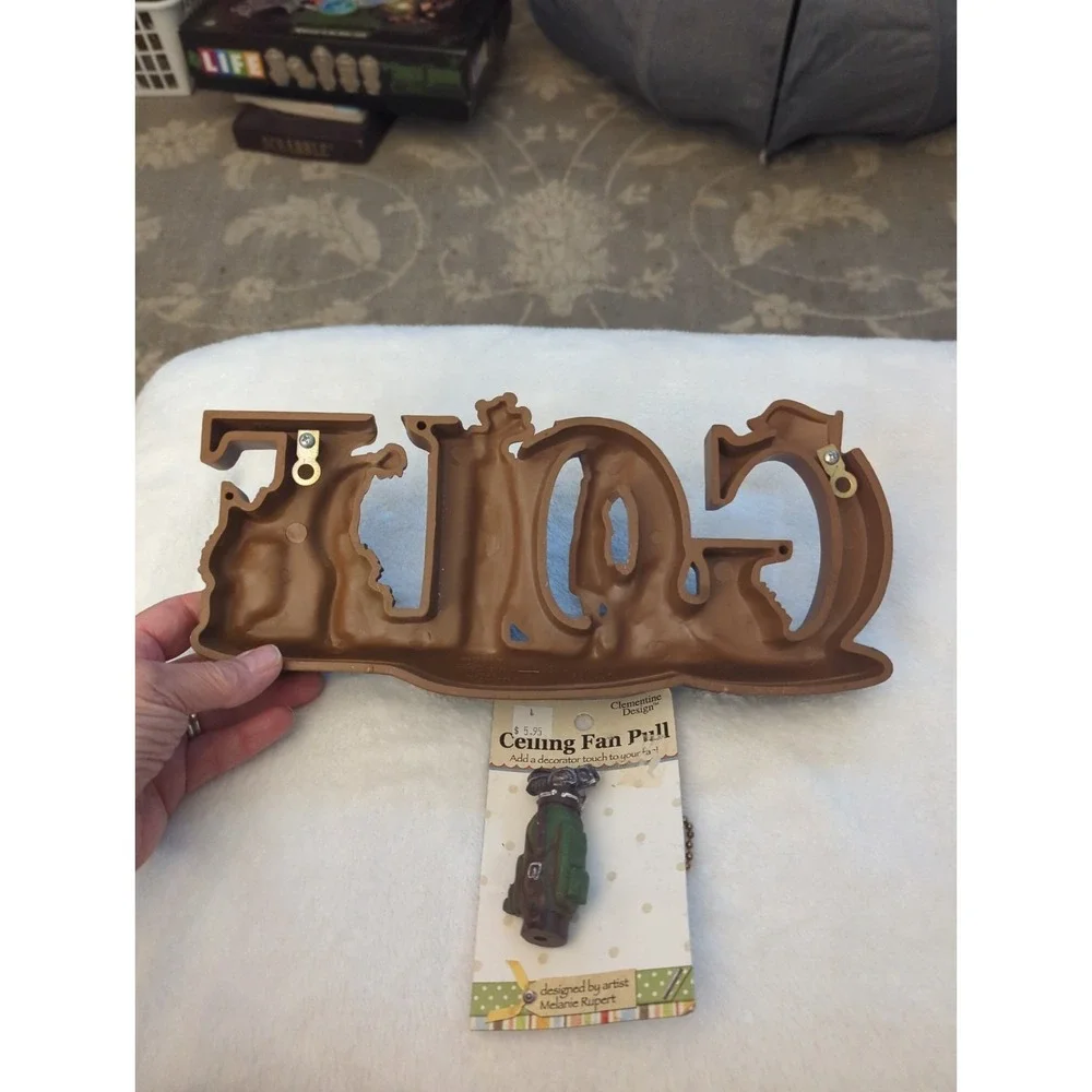 Vintage 1998 Home Interiors GOLF 18th Hole Wall Plaque & Golf Bag Fan Pull